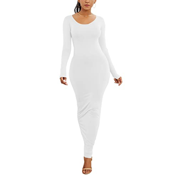 Stylish PRIMODA Scoop Neck Long Sleeve Maxi Dress