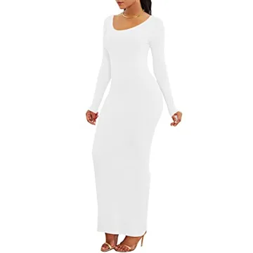 Stylish PRIMODA Scoop Neck Long Sleeve Maxi Dress