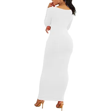 Stylish PRIMODA Scoop Neck Long Sleeve Maxi Dress