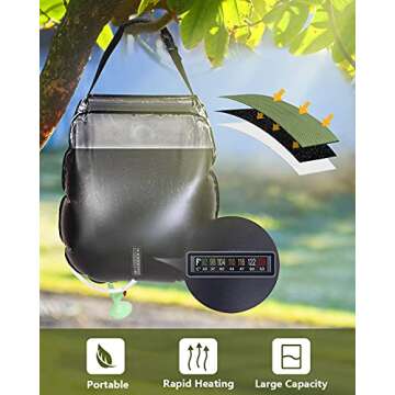 Beaucares Solar Shower Bag,5 Gallons/20L Portable Heating Camp Shower Bag with with Removable Hose and On-Off Switchable Shower Head for Camping Beach Swimming Outdoor Traveling Hiking