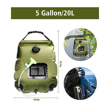 Beaucares Solar Shower Bag,5 Gallons/20L Portable Heating Camp Shower Bag with with Removable Hose and On-Off Switchable Shower Head for Camping Beach Swimming Outdoor Traveling Hiking