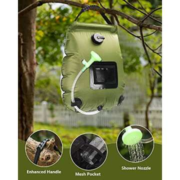 Beaucares Solar Shower Bag,5 Gallons/20L Portable Heating Camp Shower Bag with with Removable Hose and On-Off Switchable Shower Head for Camping Beach Swimming Outdoor Traveling Hiking