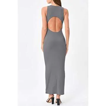 LILLUSORY Womens Cocktail Dresses Long Summer Tank Sexy Sleeveless Basic Prom Bodycon Party Maxi Backless Midi Dress Grey