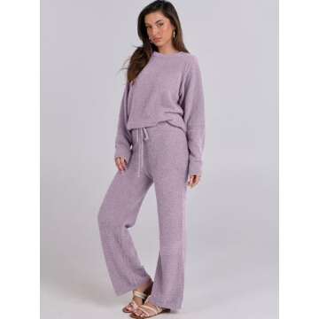 ANRABESS Women's Fuzzy Fleece Pajama Sets 2 Piece Outfits Long Sleeve Top Wide Leg Pants Lounge Matc...