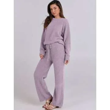 ANRABESS Women's Fuzzy Fleece Pajama Sets 2 Piece Outfits Long Sleeve Top Wide Leg Pants Lounge Matc...