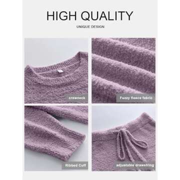 ANRABESS Women's Fuzzy Fleece Pajama Sets 2 Piece Outfits Long Sleeve Top Wide Leg Pants Lounge Matching Set 2024 Fall Winter Purple Medium