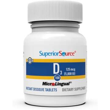 Superior Source Vitamin D3 5000 IU, Under The Tongue Quick Dissolve MicroLingual Tablets, 100 Count, Promotes Strong Bones and Teeth, Immune Support, Healthy Muscle Function, Non-GMO