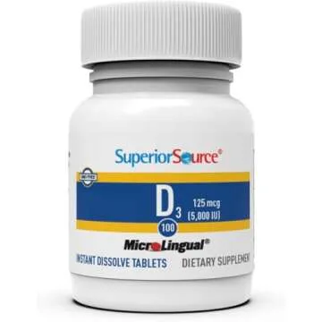 Superior Source Vitamin D3 5000 IU, Under The Tongue Quick Dissolve MicroLingual Tablets, 100 Count, Promotes Strong Bones and Teeth, Immune Support, Healthy Muscle Function, Non-GMO