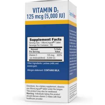 Superior Source Vitamin D3 5000 IU, Under The Tongue Quick Dissolve MicroLingual Tablets, 100 Count, Promotes Strong Bones and Teeth, Immune Support, Healthy Muscle Function, Non-GMO
