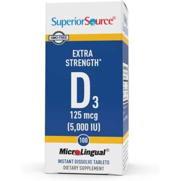 Superior Source Vitamin D3 5000 IU, Under The Tongue Quick Dissolve MicroLingual Tablets, 100 Count, Promotes Strong Bones and Teeth, Immune Support, Healthy Muscle Function, Non-GMO