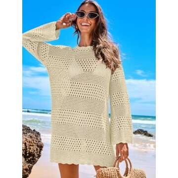 ANRABESS Women Swimsuit Crochet Swim Cover Up 2025 Summer Bathing Suit Swimwear Mesh Knit Beach Dres...