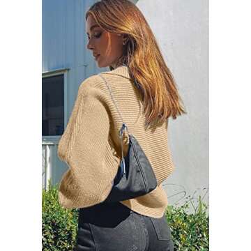 CHYRII Women Overized Puff Long Sleeve V Neck Knitted Polo Pullover Sweater Jumper Tops