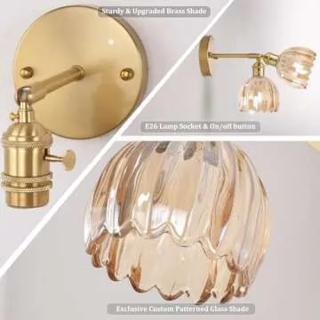 Shenmoyl Vintage Amber Glass Wall Sconce with Switch