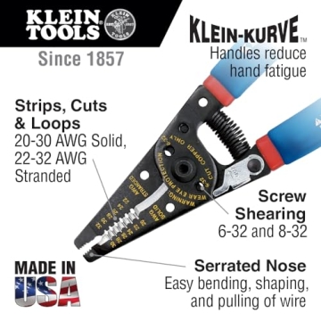 Klein Tools 11057 Wire Cutter / Wire Stripper, Made in USA, Heavy Duty Wire Cutter Stripper for 20-30 AWG Solid Wire and 22-32 AWG Stranded Wire