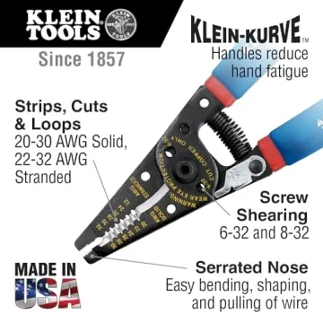 Klein Tools 11057 Wire Cutter / Wire Stripper, Made in USA, Heavy Duty Wire Cutter Stripper for 20-30 AWG Solid Wire and 22-32 AWG Stranded Wire
