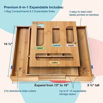 Neat Diva Bag Organizer, Foil Plastic Wrap Organizer, Plastic Bag Organizer, Bag Organizer for Drawer, Expandable Drawer Organizer, Organizer, Food Storage Bag Organizer