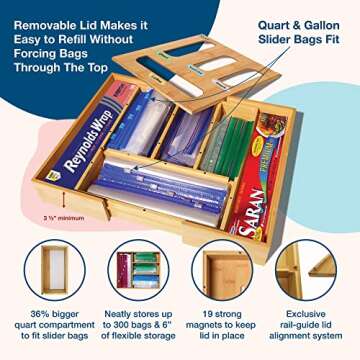 Neat Diva Bag Organizer, Foil Plastic Wrap Organizer, Plastic Bag Organizer, Bag Organizer for Drawer, Expandable Drawer Organizer, Organizer, Food Storage Bag Organizer