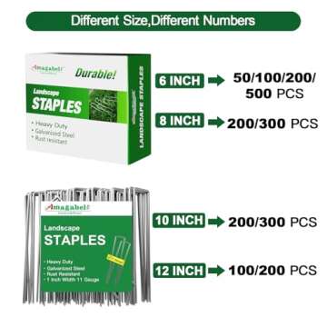 AMAGABELI GARDEN & HOME 10 Inch 200 Pack Galvanized Landscape Staples 11 Gauge Garden Staples Landsc...