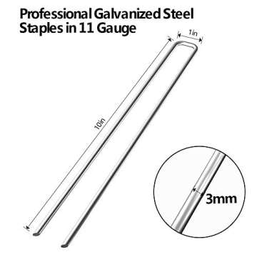 AMAGABELI GARDEN & HOME 10 Inch 200 Pack Galvanized Landscape Staples 11 Gauge Garden Staples Landscaping Staples Heavy Duty U-Shaped Tent Stakes Pins Garden Stakes for Weed Barrier Fabric Tubing Lawn