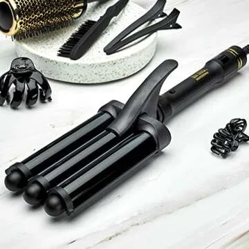 Hot Tools Pro Artist Black Gold Digital 3 Barrel Jumbo Hair Waver | Ultra Sleek Waves Instantly (1 in Barrels)