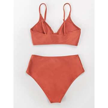 CUPSHE Women's Red Twist High Waist V Neck Bikini Sets, XL