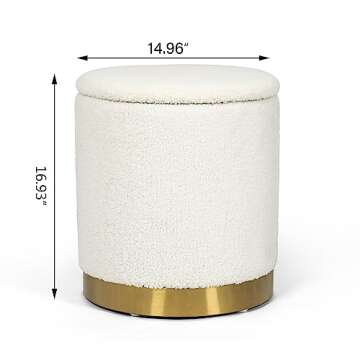 Joveco Round Storage Ottoman with Removable Lid, Boucle Small Upholstered Padded Vanity Foot Rest Stool for Living Room, Bedroom, Dorm, White