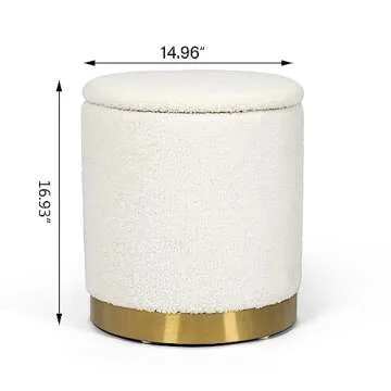 Joveco Round Storage Ottoman with Removable Lid, Boucle Small Upholstered Padded Vanity Foot Rest Stool for Living Room, Bedroom, Dorm, White