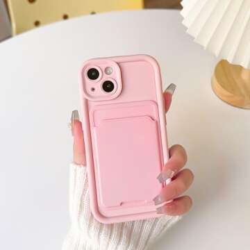 Lovmooful Compatible for iPhone 14 Plus Case Cute Color Card Holder Design for Girls Women Soft TPU More Shockproof Protective Girly for iPhone 14 Plus Case-Light Pink