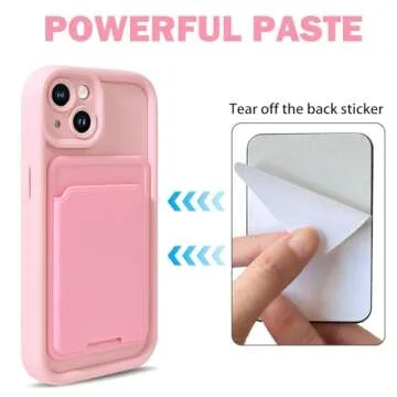 Lovmooful Compatible for iPhone 14 Plus Case Cute Color Card Holder Design for Girls Women Soft TPU More Shockproof Protective Girly for iPhone 14 Plus Case-Light Pink