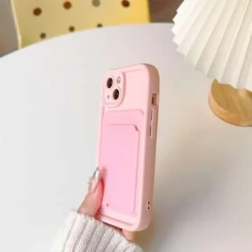 Lovmooful Compatible for iPhone 14 Plus Case Cute Color Card Holder Design for Girls Women Soft TPU More Shockproof Protective Girly for iPhone 14 Plus Case-Light Pink