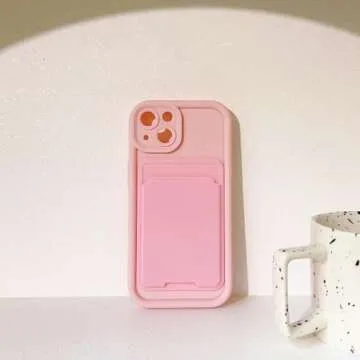 Lovmooful Compatible for iPhone 14 Plus Case Cute Color Card Holder Design for Girls Women Soft TPU More Shockproof Protective Girly for iPhone 14 Plus Case-Light Pink