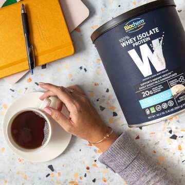 Biochem Whey Protein Isolate Powder - Vanilla Flavor, 20 Grams per Serving, Sourced from Grass Fed C...