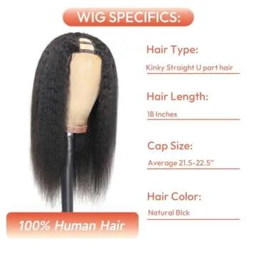 AceWig U Part Wig Kinky Straight Wigs for Black Women, 18 inch Upgraded U Shape Clip in Wigs Yaki St...