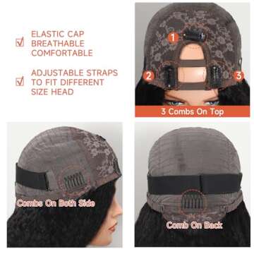 AceWig U Part Wig Kinky Straight Wigs for Black Women, 18 inch Upgraded U Shape Clip in Wigs Yaki Straight Remy Human Hair Extensions Glueless 200% Density Natural Color