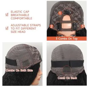 AceWig U Part Wig Kinky Straight Wigs for Black Women, 18 inch Upgraded U Shape Clip in Wigs Yaki Straight Remy Human Hair Extensions Glueless 200% Density Natural Color