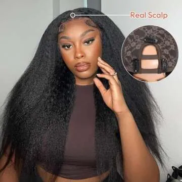 AceWig U Part Wig Kinky Straight Wigs for Black Women, 18 inch Upgraded U Shape Clip in Wigs Yaki Straight Remy Human Hair Extensions Glueless 200% Density Natural Color