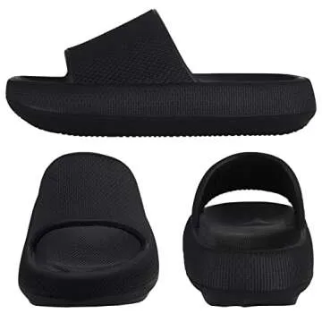 shevalues Pillow Soft Slide Sandals for Women Men Non-Slip Shower Shoes Bath Slippers Summer Beach Slides, Black 37-38