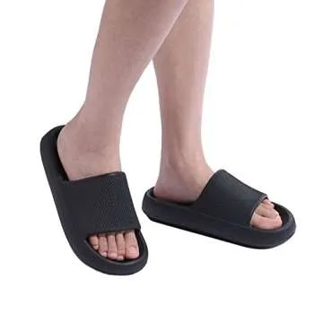shevalues Pillow Soft Slide Sandals for Women Men Non-Slip Shower Shoes Bath Slippers Summer Beach Slides, Black 37-38