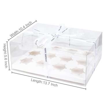 KAIXUAN WOOD 10 Pack Clear Cupcake Boxes, 12 Counts Cupcake Containers with Gift Ribbon, Plastic Cup...