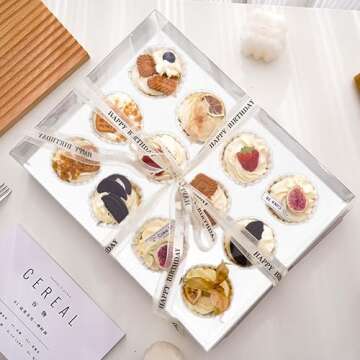 KAIXUAN WOOD 10 Pack Clear Cupcake Boxes, 12 Counts Cupcake Containers with Gift Ribbon, Plastic Cupcake Carrier Holder for Treat Dessert Cookies Muffins Pastry Baby Shower Party