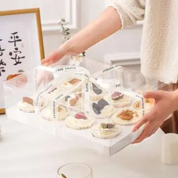 KAIXUAN WOOD 10 Pack Clear Cupcake Boxes, 12 Counts Cupcake Containers with Gift Ribbon, Plastic Cupcake Carrier Holder for Treat Dessert Cookies Muffins Pastry Baby Shower Party