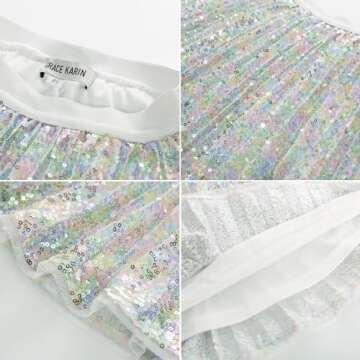 GRACE KARIN Girl Sequin Skirt Elastic Waist Sparkle Pleated Glitter Prom Tutu Skirt 6-7Y, Candy Colo...
