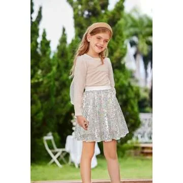 GRACE KARIN Girls Sequin Pleated Skirt for Ages 6-7
