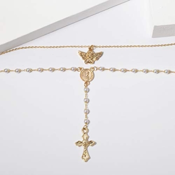 Gold Layered Y-shaped Cross Angel Wings Necklace