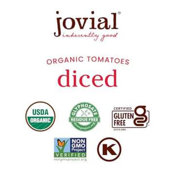 Jovial Diced Tomatoes - Organic Tomatoes, Non-GMO, USDA Certified Organic, No Additives, BPA-Free, No Added Sugar, No Salt Added, Recyclable Glass, Made in Italy - 18.3 Oz, 6 Pack