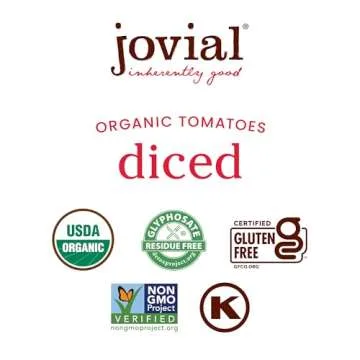 Jovial Diced Tomatoes - Organic Tomatoes, Non-GMO, USDA Certified Organic, No Additives, BPA-Free, No Added Sugar, No Salt Added, Recyclable Glass, Made in Italy - 18.3 Oz, 6 Pack