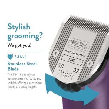 Wahl Professional Animal Arco Pet, Dog, Cat, and Horse Cordless Clipper Kit, Purple (8786-1001)