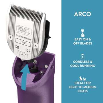 Wahl Professional Animal Arco Pet, Dog, Cat, and Horse Cordless Clipper Kit, Purple (8786-1001)