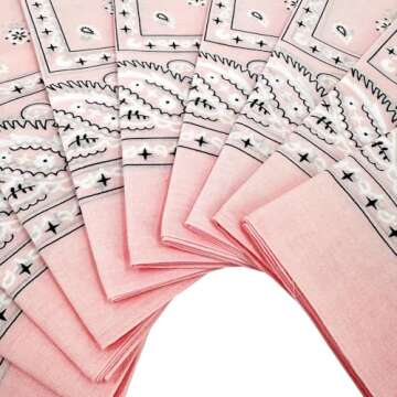 Vamqor 100% Cotton 10 Pack Bandanas in Pink - Versatile Fashion Accessory