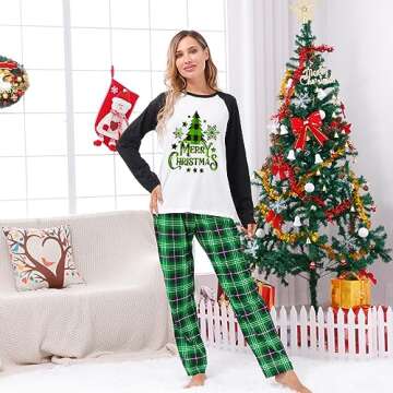 Awoscut Christmas Family Matching Pajamas Christmas Pjs Holiday Nightwear Sleepwear Sets Long Sleeve...